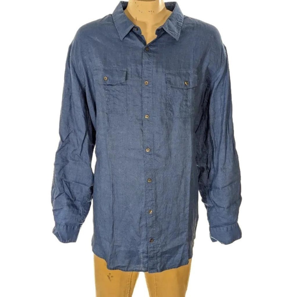 Marc Anthony Men's Blue Linen Slim Fit Button Down Shirt Sz XL NWT $60